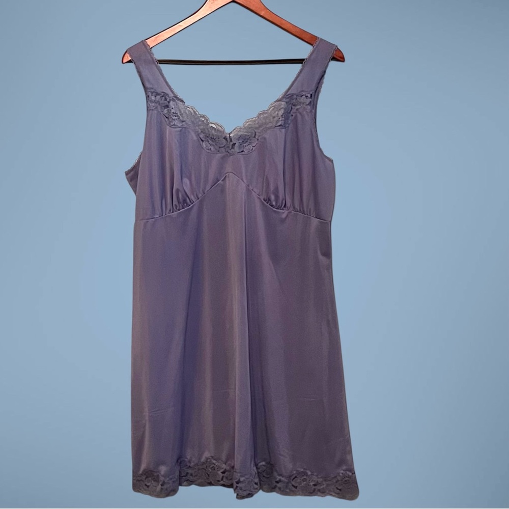 Vintage Andra Blue Full Slip Chemise Underdress Nylon Slip with lace embroidery